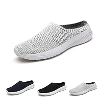 Men's Mesh Knit Flat Mules Comfy Clog Slippers Closed Toe Breathable Slip on Loafers Non-Slip Casual Open Back Walking Sneaker Slippers
