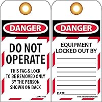 NMC LOTAG10-25 DANGER DO NOT OPERATE THIS TAG & LOCK TO BE REMOVED ONLY BY THE PERSON SHOWN ON BACK Tag – [Pack of 25] 3 in. x 6 in. Vinyl 2 Side Danger Tag