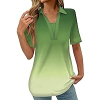 Womens Summer Fashion Tops Short Sleeve V-Neck Polo Shirts Business Casual Work Collared Collar Cute Blouses