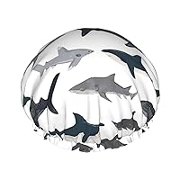 sharks nautical Print Stylish Reusable Shower Cap With Lining And Elastic Band for all Hair Lengths