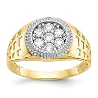 10k Yellow Gold Polished Open back and Rhodium Mens CZ Cubic Zirconia Simulated Diamond Cluster Ring Size 10.00 Jewelry for Men