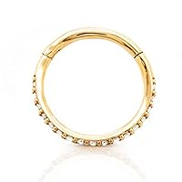 Tilum 16g 14kt Yellow Gold Diamond Clicker Ring for Nose, Septum, Ear Lobe, Cartilage, Daith, Helix Piercing Jewelry for Women and Men