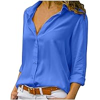 Blouses for Women Dressy Casual,Long Sleeve Plus Size Solid Button Chiffon Shirt Lightweight Trendy T-Shirt Top