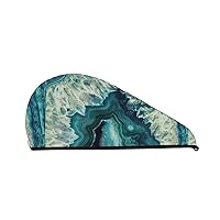 Bright Aqua Blue Coral Fleece Hair Drying Cap, Microfiber Hair Towel for Women's Wet Hair, Quick Drying Turban