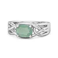 925 Sterling Silver 0.50 Ctw Emerald Gemstone Horizontal Set Engagement Ring