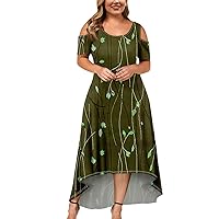 HTHLVMD Oversized Casual Cold Shoulder Sleeve Tunic for Women College Summer Fit Ruffle Blouses O-Neck Cotton Graphic Cool Tunics Women Army Green