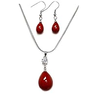 Pearl Bead Necklace & Earrings Gift Set/ Red / Necklace Length 18