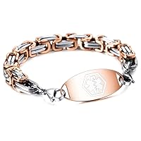 Alert Bracelet Custom Engraved, 7-9.2 Inches, Identification Allergy Life Medic Name ID for Men Women Stainless Steel Chain Bracelets - (Bundle with Emergency Card, Holder)