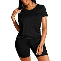 XIEERDUO Two Piece Outfits For Women Short Sleeve Crew Neck Bodycon Sets