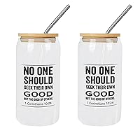 2 Pack Glass with Bamboo Lid And Straw No One Should Seek Their Own Good, But The Good of Others Glass Cup Cute Glass Cups Happy Mother's Day Cups Great For for Tea Water