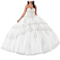 Women's Sleeveless Sweetheart Quinceanera Dresses Lace Appliques Beaded Prom Ball Gown