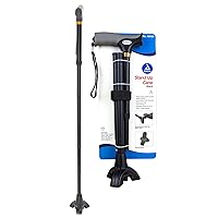 Dynarex Stand-Up Cane - Provides Mobility Support - T-Shaped Handle, 3 Point Base, Foldable, Step-Up Design & Wrist Strap, 300 lb. Weight Capacity, Black, 1 Cane