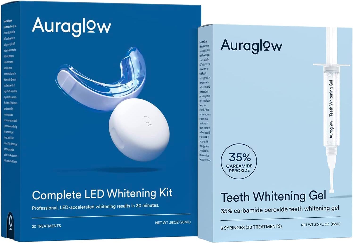 Auraglow Teeth Whitening Kit & 35% Teeth Whitening Gel Refill Pack