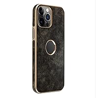 ONNAT-Leather Cover for iPhone 15Pro Max/15 Pro/15 Plus/15 Support Wireless Charging Hollow Design Slim Thin Luxury Business Protective Case (15 Pro Max,Gray)