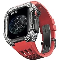 DYIZU Uhren-Modifikationsset, Luxus-Uhrenarmband-Set für Apple Watch 6 5 4 SE 44 mm Luxus-Fluor-Gummi-Armband Titan-Gehäuse für iWatch 6/5/4/SE 44 mm Serie Upgrade Modifikation