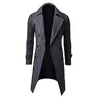 Trench Coats For Men, Slim Fit Lapel Double Breasted Pea Coat Business Full Length Windbreaker Winter Overcoat