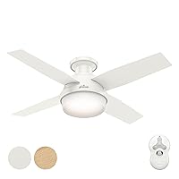 Hunter Fan 44 Inch Fresh White Ceiling Fan with Light and Remote Control, Indoor Ceiling Fan with 4 Blades for Bedroom, Living Room, Office, Basement, Kitchen, Dining Room (Renewed)