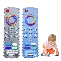 2-Pack Silicone Baby Teething Toys, TV Remote Teethers for 6-12-18 Months Infant, Fire Remote Control Shape Toddlers Silicone Teethers, Chew Toys for Boys and Girls (FTV-Blue+Grey)