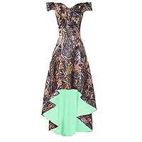 YINGJIABride Camo Formal Party Dresses High Low Bridesmaid Dresses with Cap Sleeve