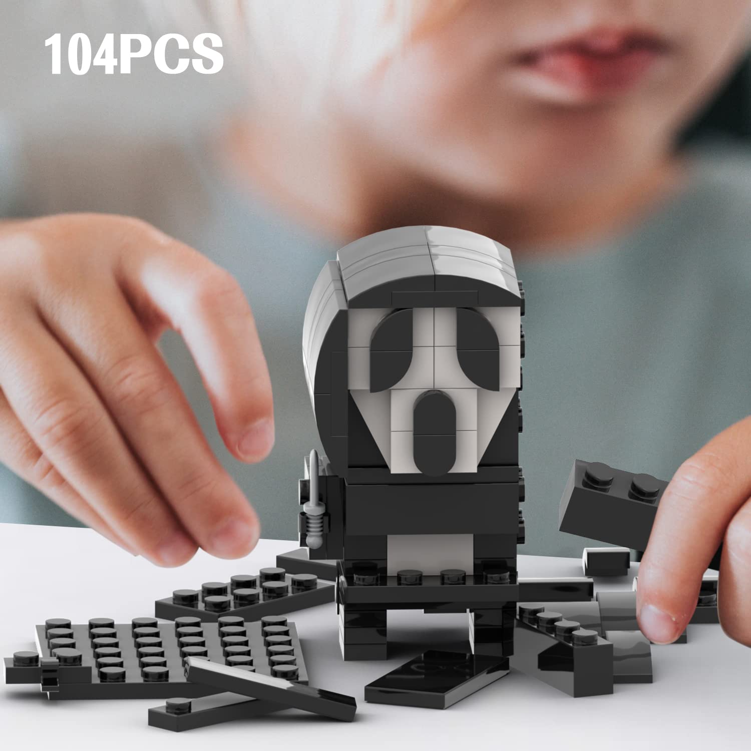 MOOXI-MOC Halloween Scream Brick Mini Headz Building Set,Creative Cute Building Blocks Children Kit,Gifts for Kids(104pcs)