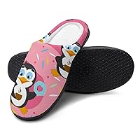 Cartoon Penguin Women Cotton Slippers Warm Plush House Shoes Non-Slip Sole For Indoor Outdoor