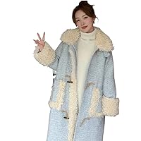 Winter Women Plaid Button Wool Coat Female Thickened Warm Loose Long Below The Knee Woolen Outwear
