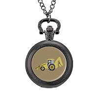 Construction Backhoe Digger Pocket Watch Vintage Pendant Watches Necklace with Chain Gifts for Birthday