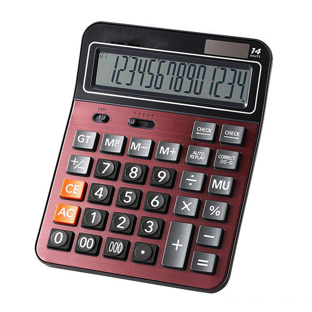 Meichoon Solar Battery Calculator Dual Power Large Standard Function Desktop Business Calculator with 14 Digit Large LCD Display Convenient for Office & Home KA06 Red