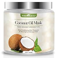 Pure Original Organic Coconut Oil Hair Mask, Natural Hair Care Treatment - Hydrating & Restorative Mask - Promotes Healing and Natural Hair Growth, Repairs Dry and Damaged Hair, 8 oz.