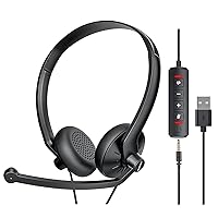 USB Headset with Microphone for PC Laptop - Wired Computer Headphones with Noise Cancelling Microphone for Home Office Online Class Skype Zoom Meetings,in Line Mute Controls