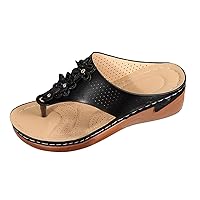 Summer Ladies Summer Vintage Wedge Beach Slippers With Toe Platform Flower Decoration Plus Size Lace up Sandals for