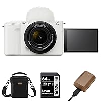 Sony ZV-E1 Full-Frame Interchangeable Lens Mirrorless Vlog Camera with FE 28-60mm f/4-5.6 Lens, White - Bundle with Shoulder Bag, 64GB SD Card, Extra Battery