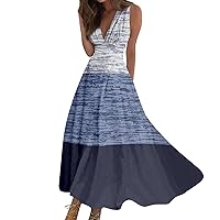 Women's Summer Elegant Sleeveless Deep V Neck Maxi Dress 2024 Trendy Floral Print Flowy Beach Dress