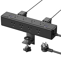 CCCEI Desk Outlet Station 20W USB C Port. 12 Outlet Desktop Clamp Power Strip Surge Protector 4800J with Switch. Nightstand Office Standing Desk Accessories Fit Thicker Table Edge or Screw Mount, 10FT