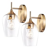 Hamilyeah Gold Sconces Wall Lighting Set of 2, Bathroom Wall Lighting Fixtures Brass, Modern and Vintage Wall Lights with Clear Champagne Glass Shade for Bedroom,Fireplace,Hallway,Kitchen
