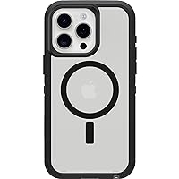 OtterBox iPhone 15 Pro MAX (Only) Defender Series XT Clear Case - DARK SIDE (Black/Clear), Screenless, Rugged , Snaps to MagSafe, Lanyard Attachment