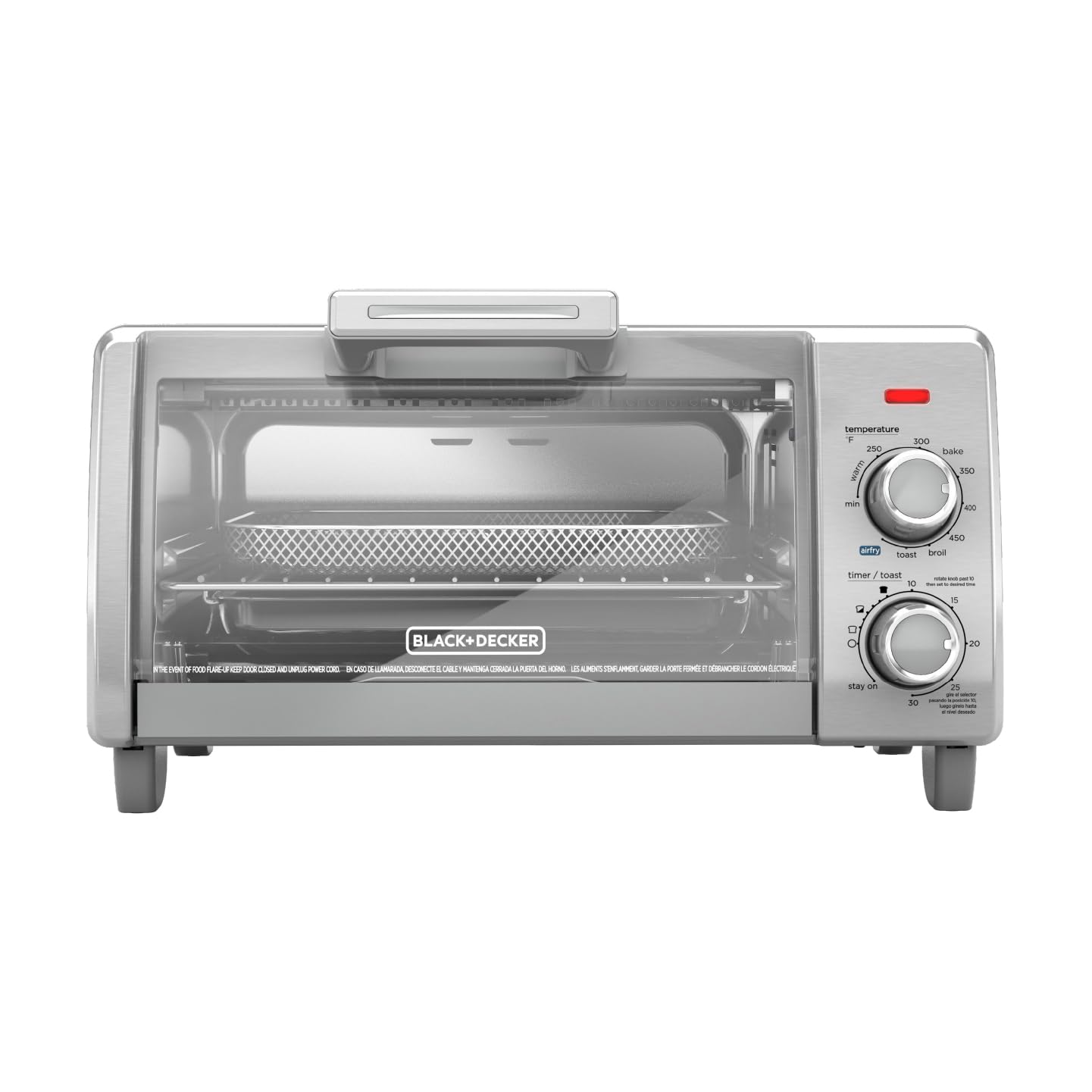 BLACK+DECKER 4-Slice Air Fry Toaster Oven - Crisp 'N Bake With Two Knobs, 5 Cooking Functions & Even Toast Technology for Bread, Pizza & More
