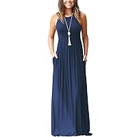GRECERELLE Women's Sleeveless Long Floor Length Maxi Slim Beach Dresses Navy Blue