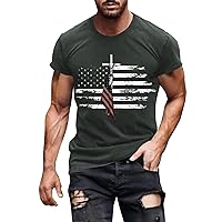 American Flag 1776 Print Shirt for Men Short Sleeve Crewneck Distressed Patriotic T Shirts Independence Day Streetwear Tops
