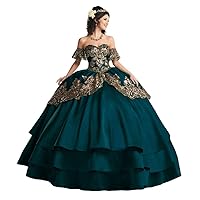 Women's Satin Quinceanera Prom Dresses Ball Gown Detachable Sleeves Sweet 15 Dress