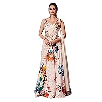 Pink Floral printed Indo Western Christian Wedding & Festival Silk Draped Gown Dress 1146