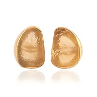 Guntaas Gems Raw Rough Citrine November Birthstone Brass Gold Electroplated Push Back Stud Earrings For Birthday Girl