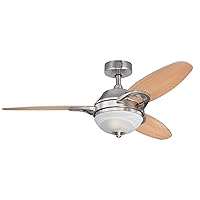 Westinghouse 7224400 Arcadia Indoor Ceiling Fan with Light and Remote, 46 Inch, Brushed Nickel