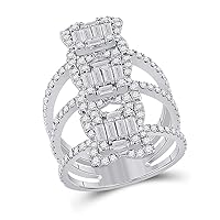 The Diamond Deal 14kt White Gold Womens Baguette Diamond Spiral Fashion Ring 1-7/8 Cttw