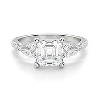 Riya Gems 3 TCW Asscher Diamond Moissanite Engagement Ring Wedding Ring Eternity Band Vintage Solitaire Halo Hidden Prong Setting Silver Jewelry Anniversary Promise Ring Gift
