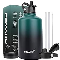 Water Bottle Insulated 32oz 40oz 64oz 128oz Straw Lid Spout Lid & 3 Lids, Leak Proof, Vacuum Insulated,Stainless Steel Water Bottle Wide Mouth for Sports, Gym or Office, BPA-Free Keep Cold 24H Hot 12H