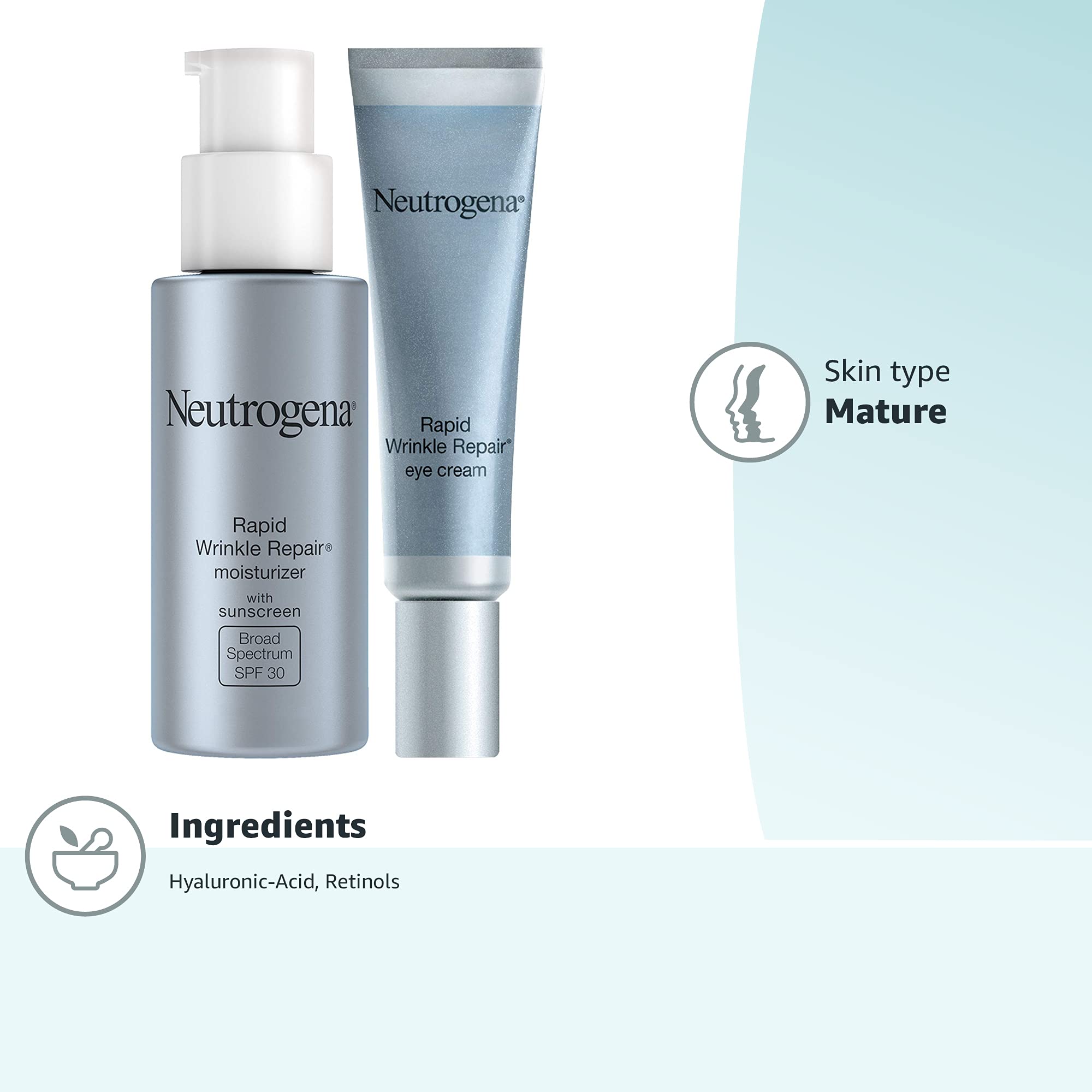 Neutrogena Rapid Wrinkle Repair Retinol Facial Moisturizer with SPF 30 Sunscreen, 1 fl. oz, & Rapid Wrinkle Repair Retinol Under-Eye Cream, 0.5 oz