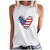American Flag Heart Print Tnak Tops Women 4th of July Patriotic T-Shirt Summer USA Flag Star Stripe Sleeveless Tops