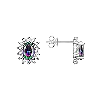 925 Sterling Silver Halo Stud Earrings - 6X4MM Oval & Sparkling Diamonds - Exquisite Birthstone Jewelry for Women & Girls