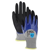 MAGID Lightweight Cut Resistant Double Dipped Sandy Nitrile Coated Work Gloves Nitrile Coated HPPE Safety Gloves for Appliance and Automotive Manufacturing (GPD295) - Blue/Black/Gray, Size 7 (1 Pair)
